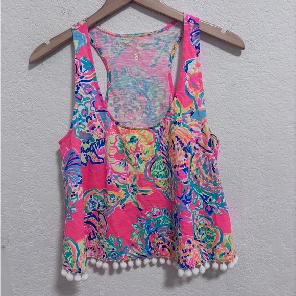 Lilly Pulitzer Tops - Lilly Pulitzer Shirley Island Seacret Pom Pom Hem Cropped Tank